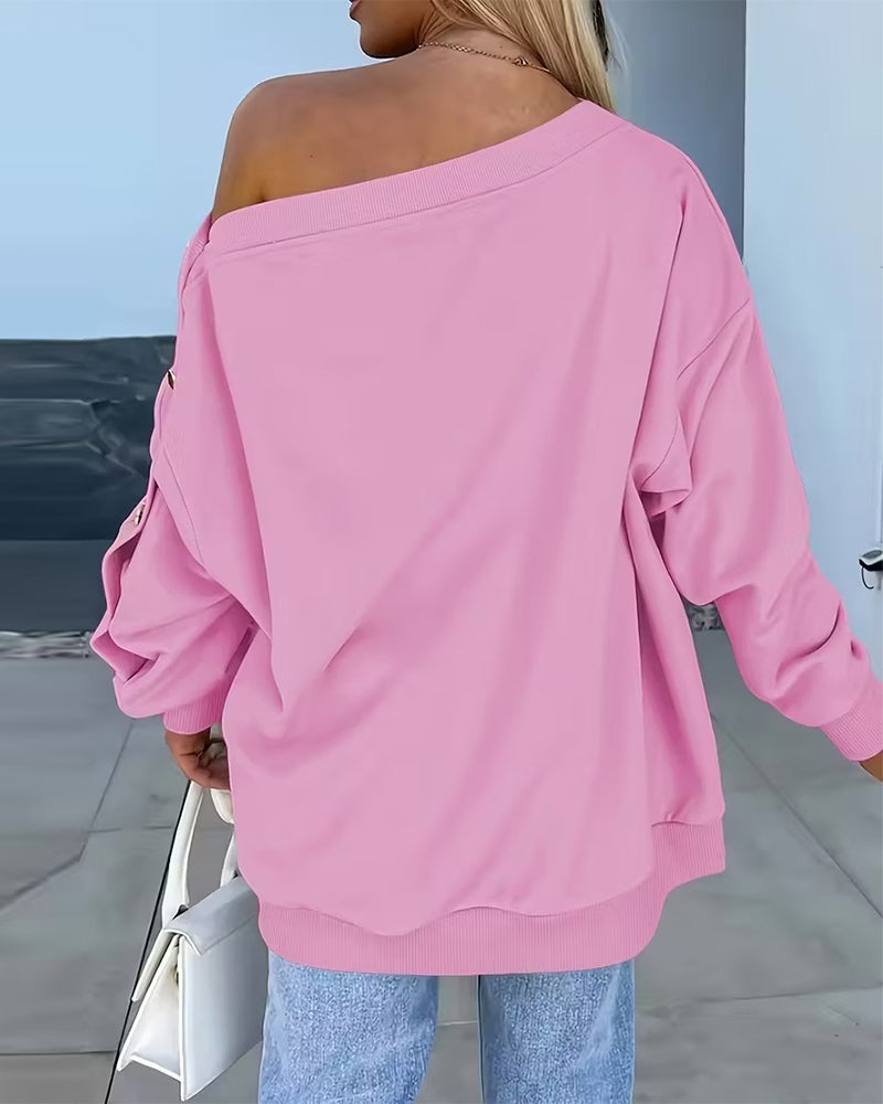 Elegante Bluse Schulterknopf Langarm - IdealeKleiden