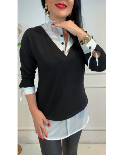 Robe tendance design patchwork noir et blanc