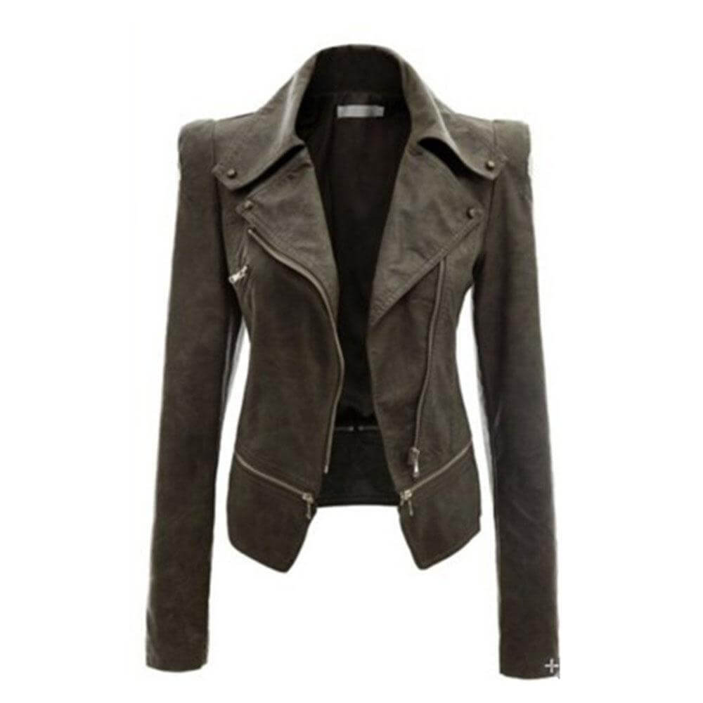 Blouson en cuir slim pour femme noir zippé