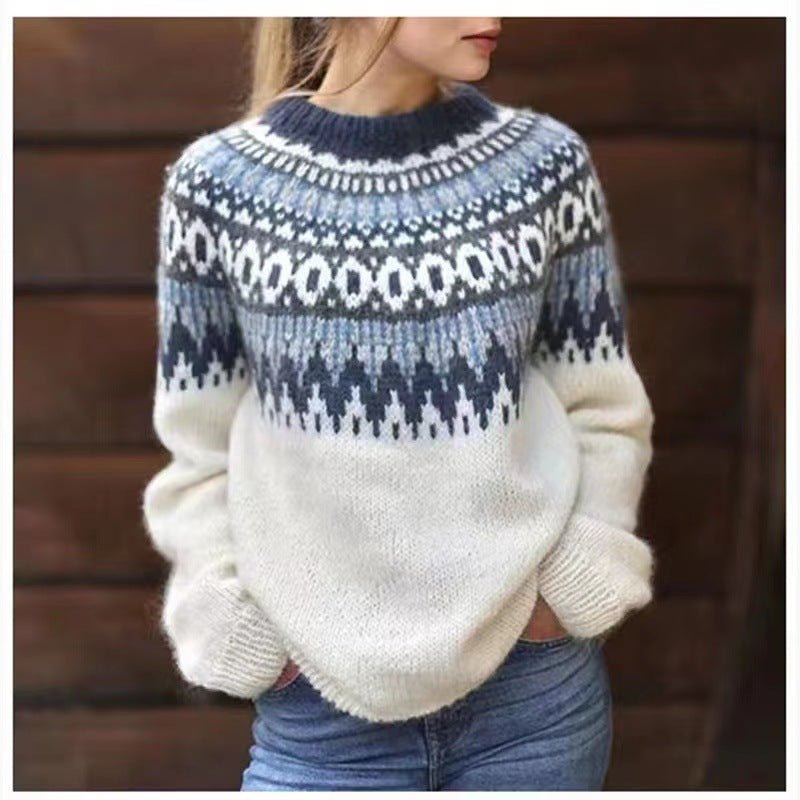 Pull norvégien femme col rond chaud d'hiver