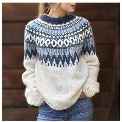 Pull norvégien femme col rond chaud d'hiver