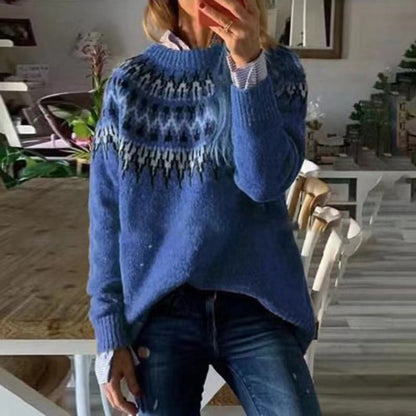 Pull norvégien femme col rond chaud d'hiver