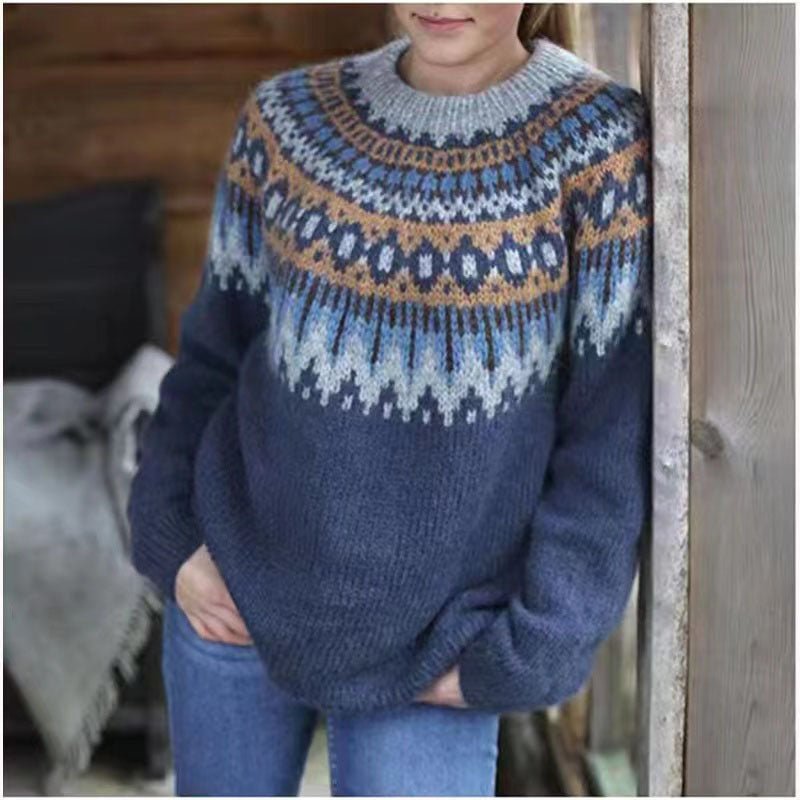 Pull norvégien femme col rond chaud d'hiver