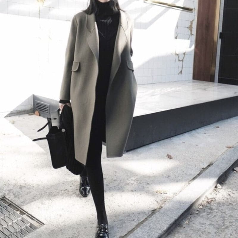 Manteau en laine élégant long cintré classique