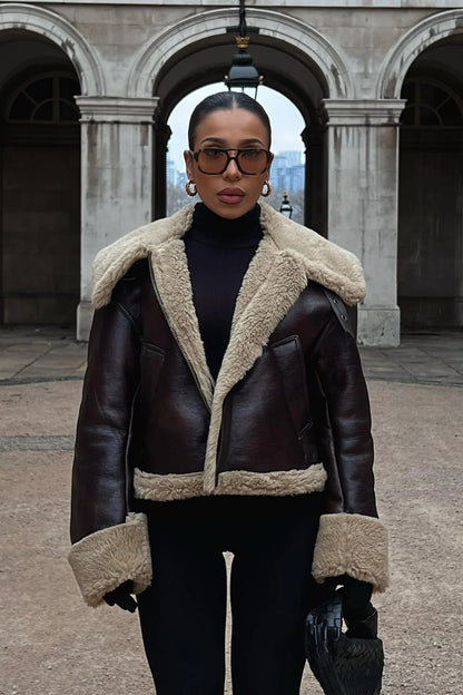 Veste oversize en similicuir style shearling