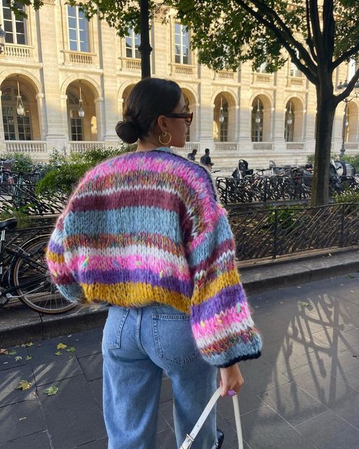 Damen Strickjacke Locker Geschnürt Streifenlook - IdealeKleiden