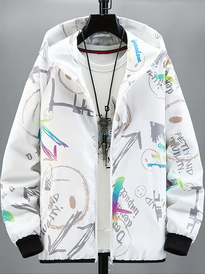 Sweat-shirt à capuche zippé graffiti pour homme
