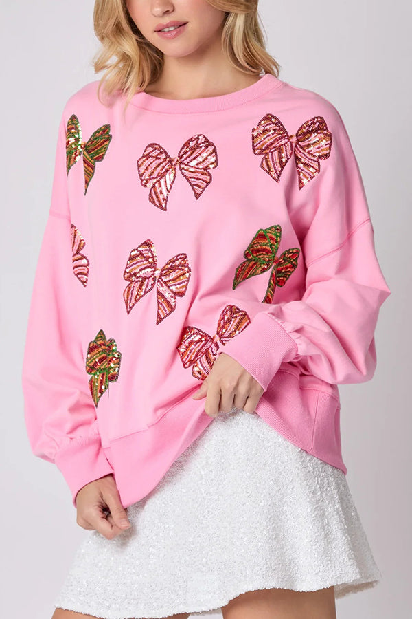 Sweat-shirt de Noël à Paillettes Ample Décontracté Manches Longues