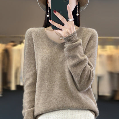 Pull confortable pour femme col en V chaud hiver