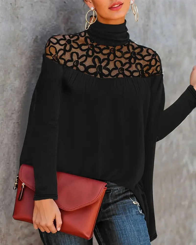 Robe élégante | Col roulé Dentelle Transparente
