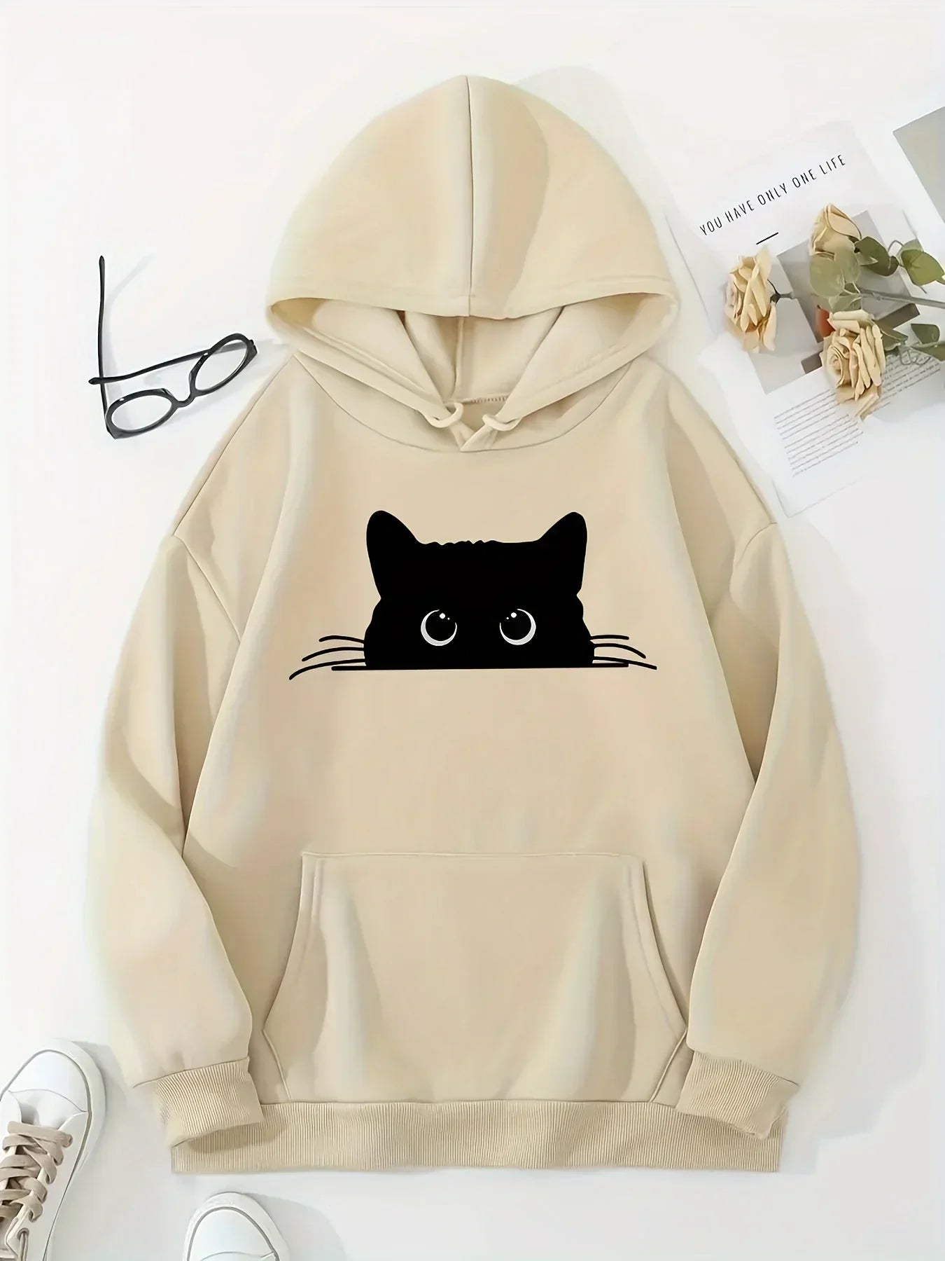 Sweat à capuche douillet motif chat