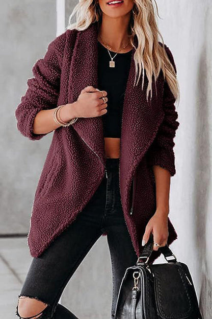 Blouson en cuir décontracté, fermeture éclair, poches