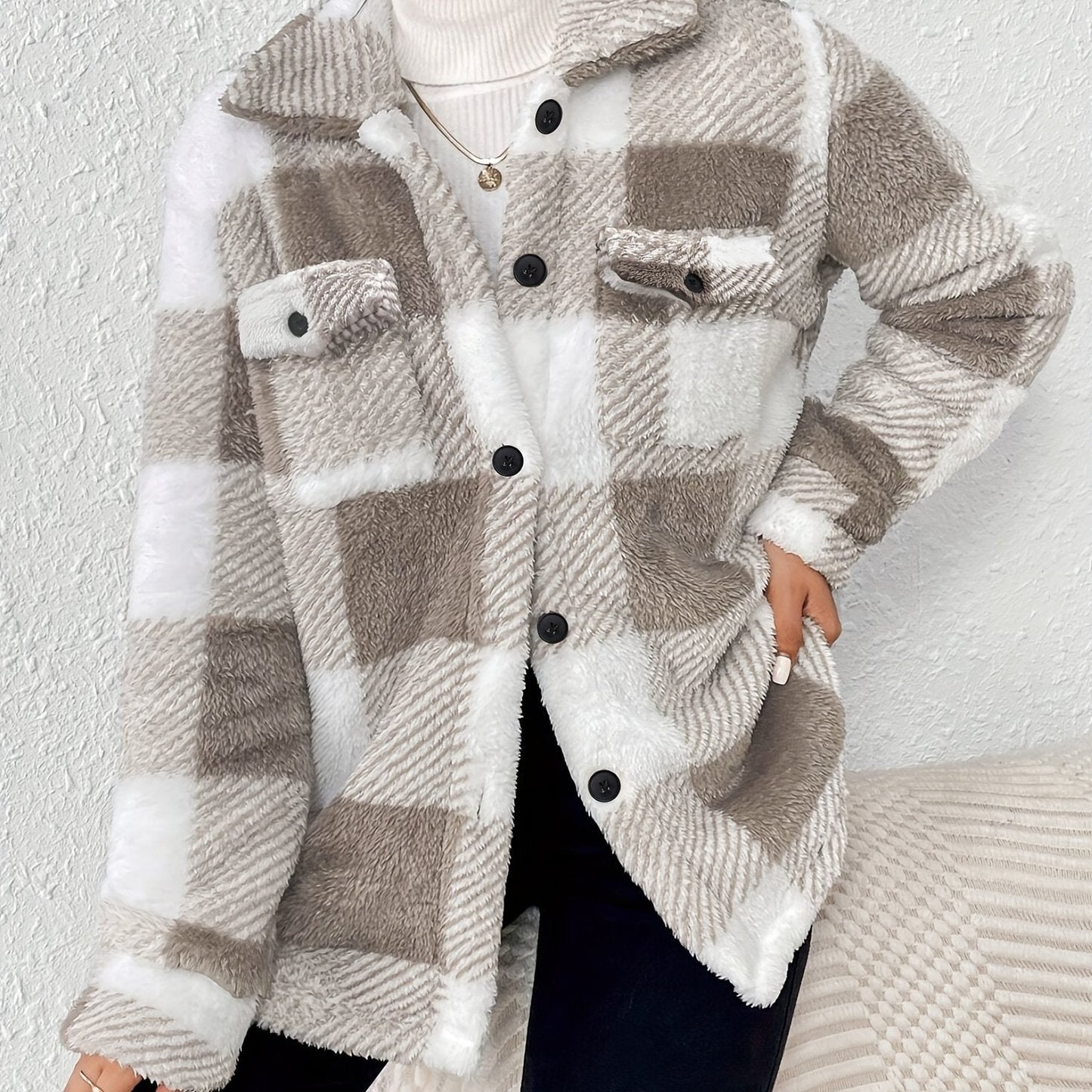 Blazer à carreaux avec boutons et manches longues