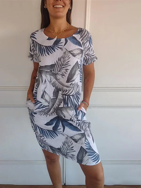 Robe pour femme col rond motif floral