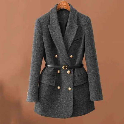 Blazer long élégant à chevrons pour femme