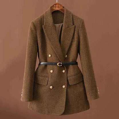 Fischgrat Blazer Damen Elegant Lang - IdealeKleiden
