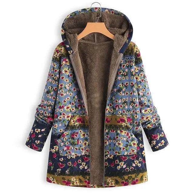 Veste florale pour femme Manteau à capuche en polaire