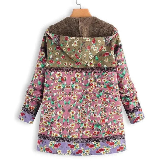 Florale Damenjacke Kapuzenmantel Fleece - IdealeKleiden