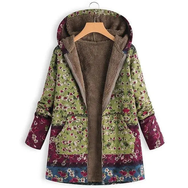 Veste florale pour femme Manteau à capuche en polaire