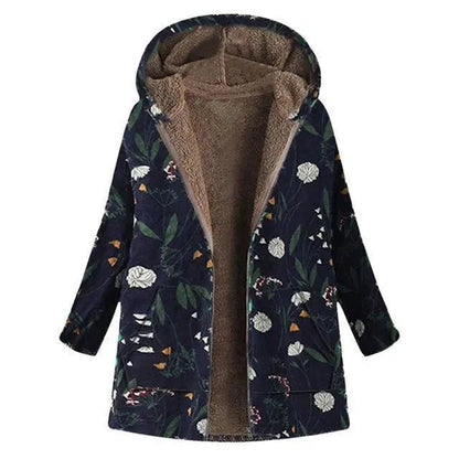 Manteau d'hiver élégant grande taille à motif floral
