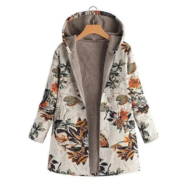 Manteau d'hiver élégant grande taille à motif floral
