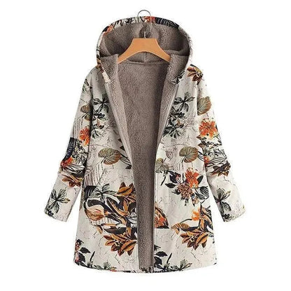 Manteau d'hiver élégant grande taille à motif floral