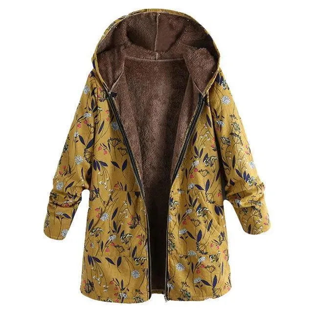 Manteau d'hiver élégant grande taille à motif floral