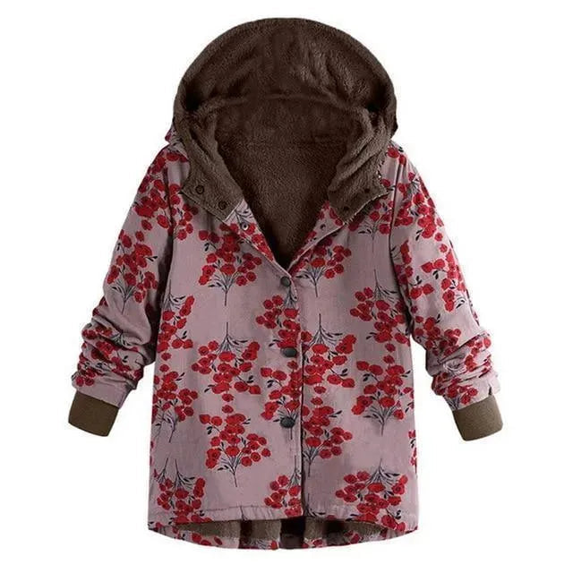 Manteau d'hiver élégant grande taille à motif floral