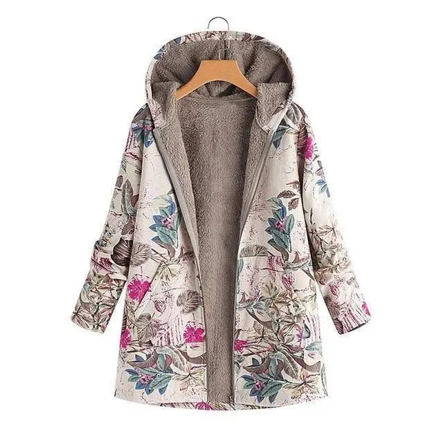Manteau d'hiver élégant grande taille à motif floral