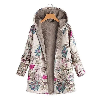 Manteau d'hiver élégant grande taille à motif floral