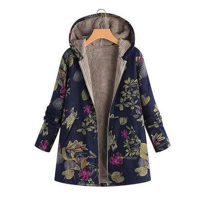 Manteau d'hiver élégant grande taille à motif floral
