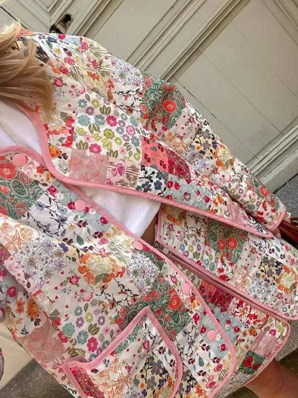 Élégant manteau matelassé pour femme, motif floral