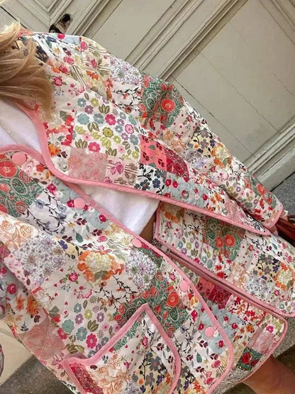 Élégant manteau matelassé pour femme, motif floral
