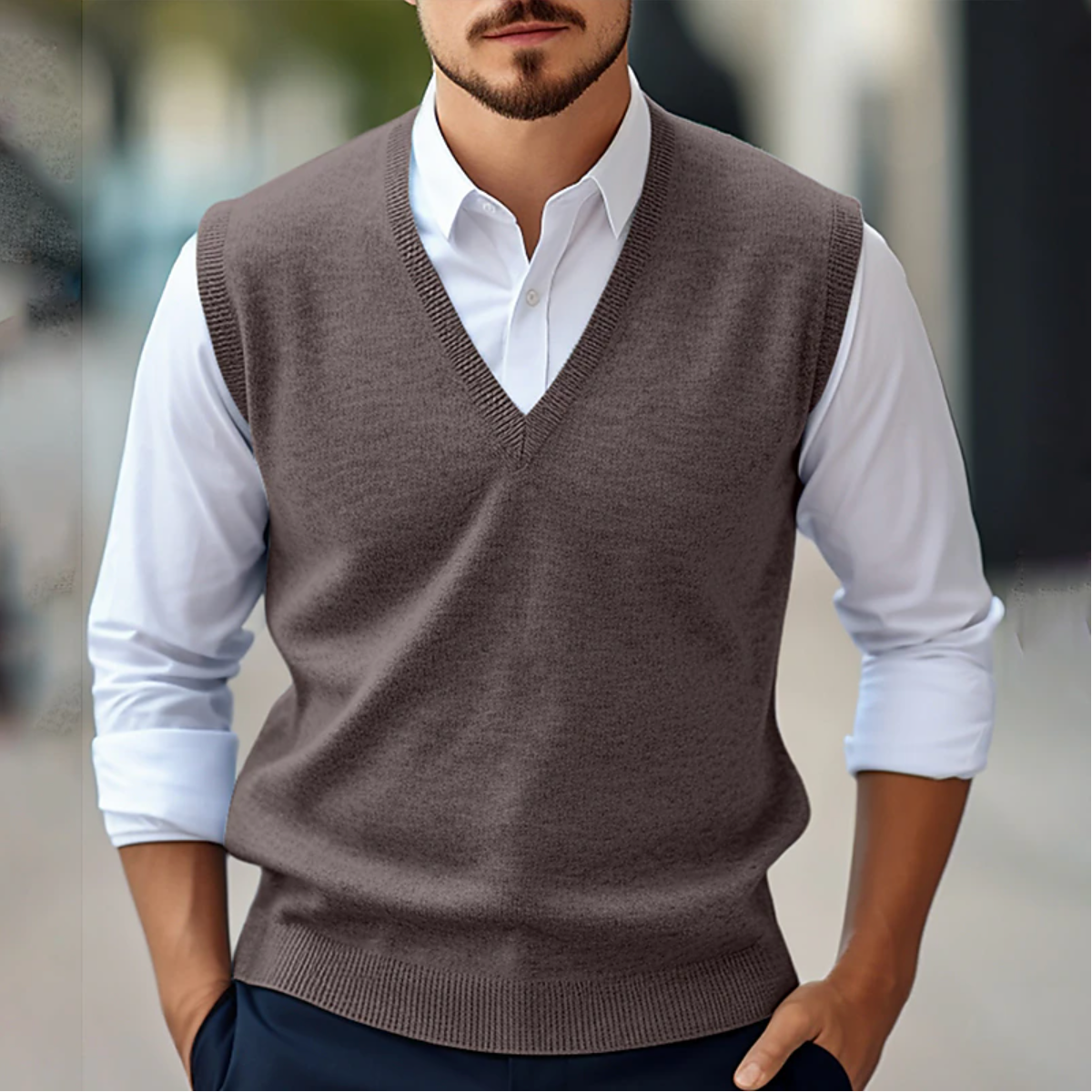 Gilet en maille homme col V moderne sportif