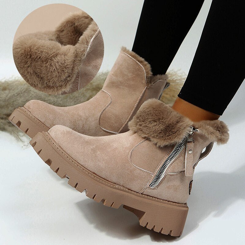 Bottines fourrées aspect daim fermeture éclair latérale