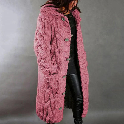 Long cardigan en tricot Manteau à capuche grosse maille maxi