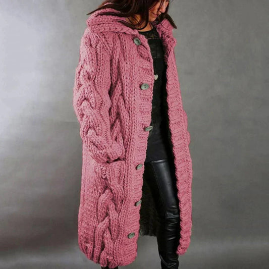 Große Strickjacke Oversized Kabelmuster Kapuze - IdealeKleiden
