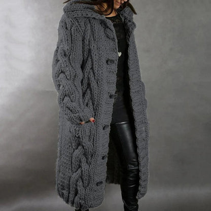 Grand cardigan oversize à motif torsadé avec capuche