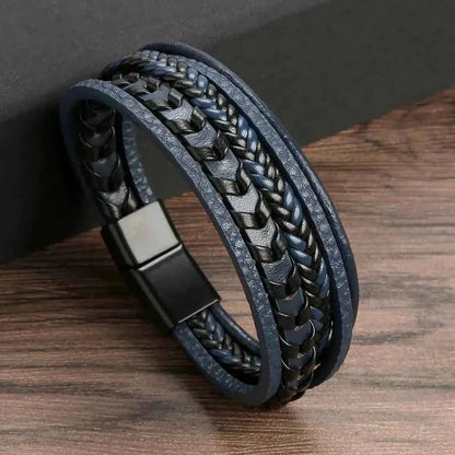 Bracelet en cuir tressé noir