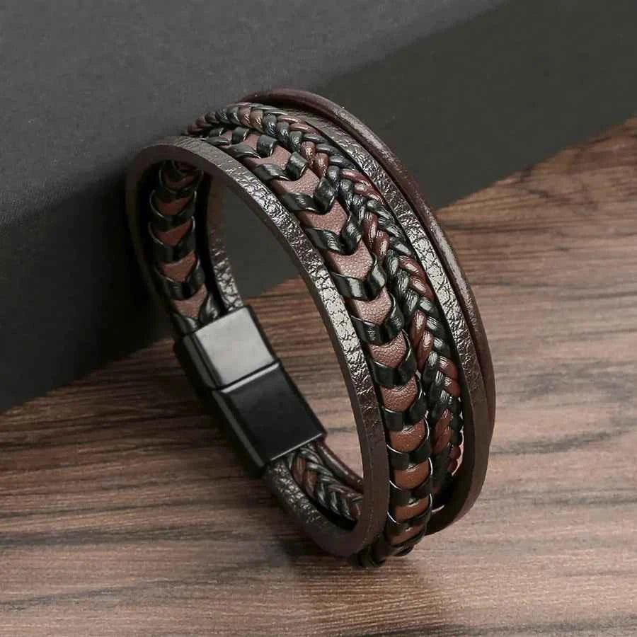 Leder Armband Geflochten Schwarz - IdealeKleiden
