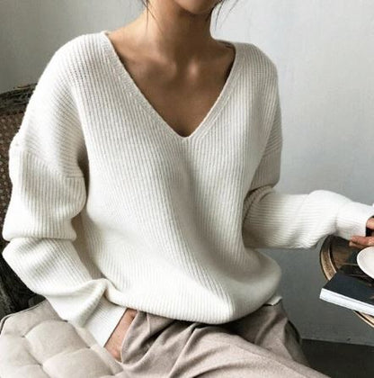 Pulls amples en V pour femme à manches longues confortables