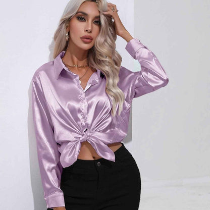 Élégante blouse en satin à effet brillant pour femme