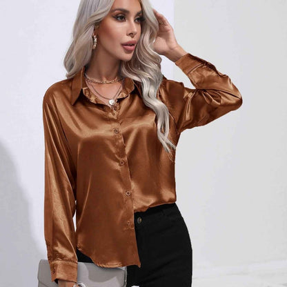 Élégante blouse en satin à effet brillant pour femme