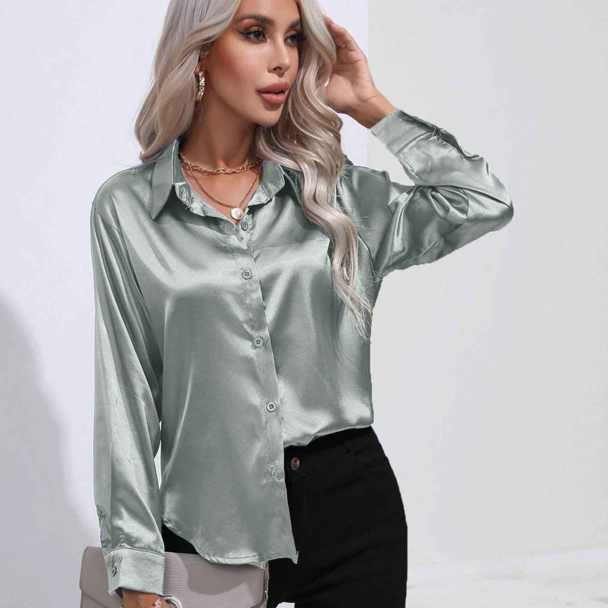Élégante blouse en satin à effet brillant pour femme