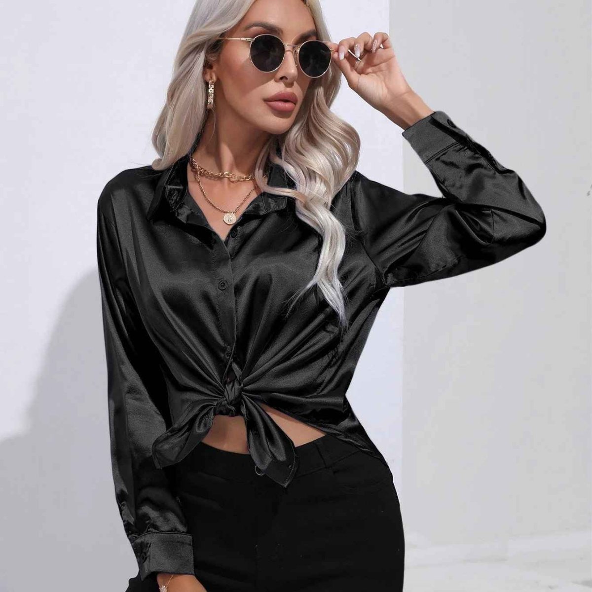 Élégante blouse en satin à effet brillant pour femme