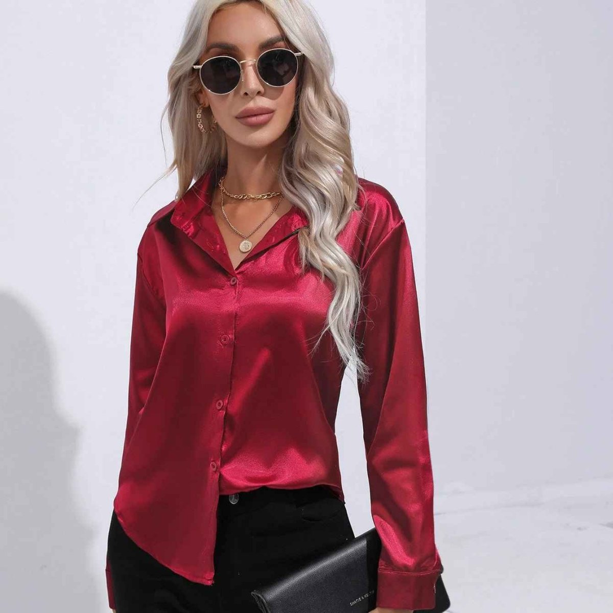 Élégante blouse en satin à effet brillant pour femme