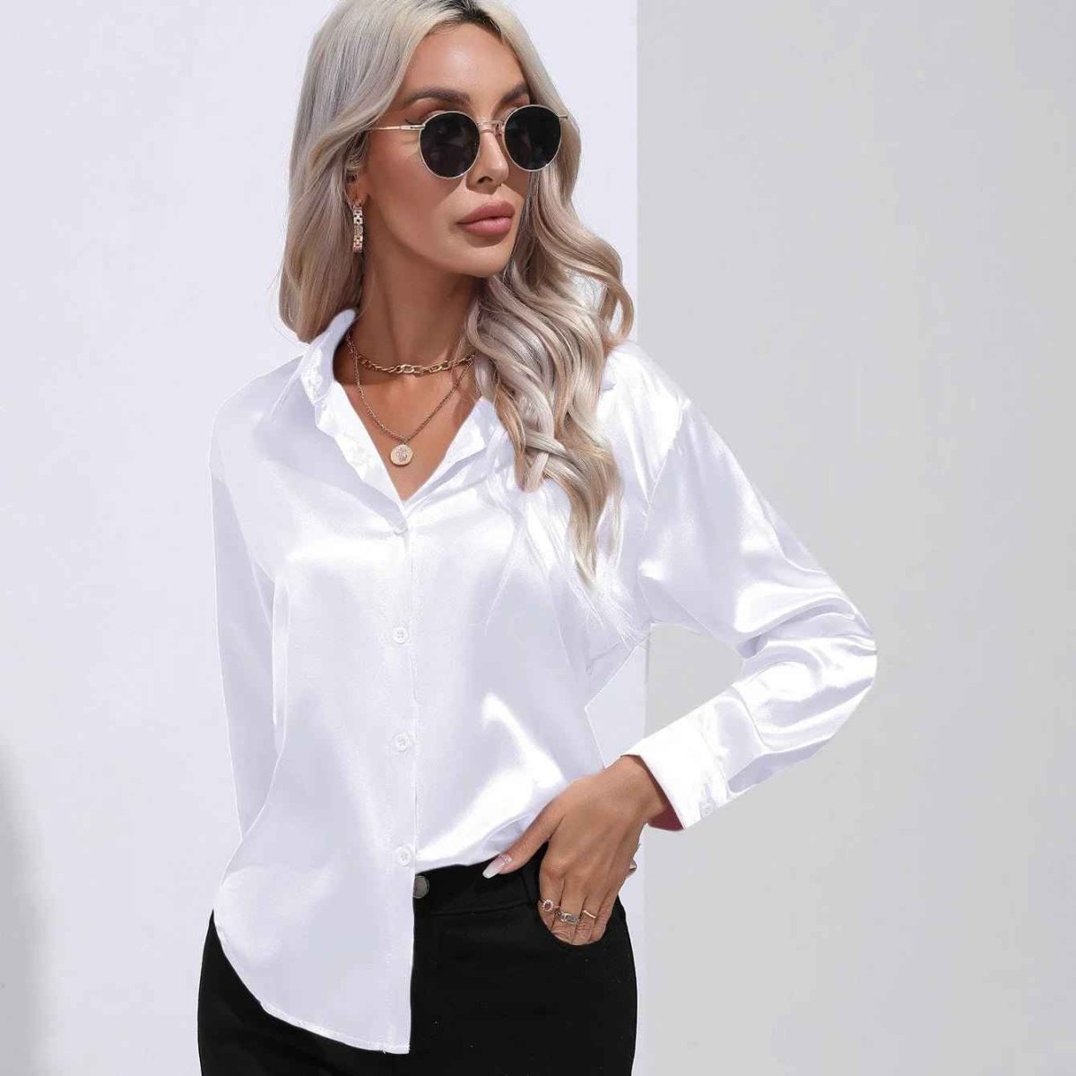 Élégante blouse en satin à effet brillant pour femme