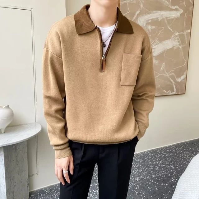 Pull pour homme haut de gamme élégant avec demi-zip