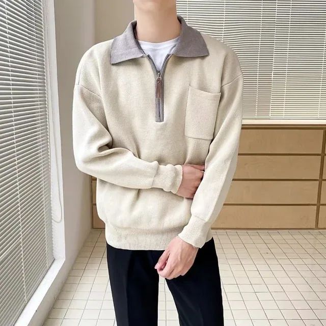 Pull pour homme haut de gamme élégant avec demi-zip