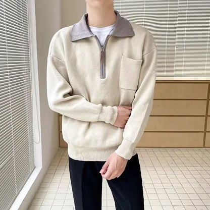 Pull pour homme haut de gamme élégant avec demi-zip